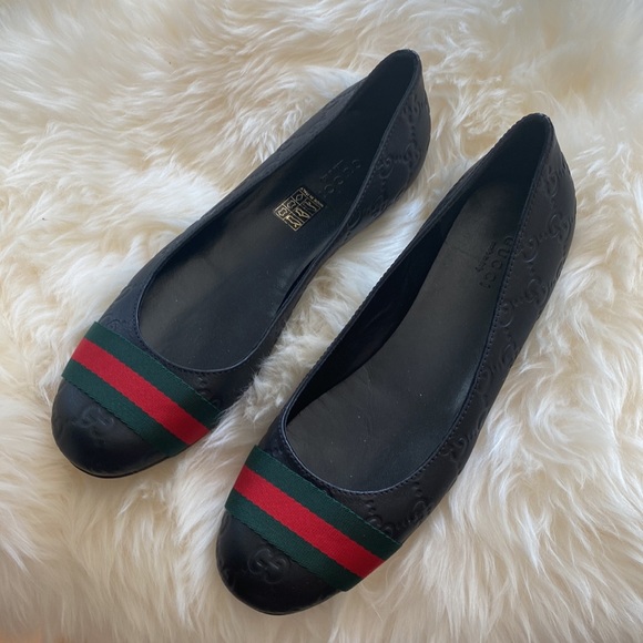 GUCCI Flats Black Ballerina Stripe - Picture 1 of 10
